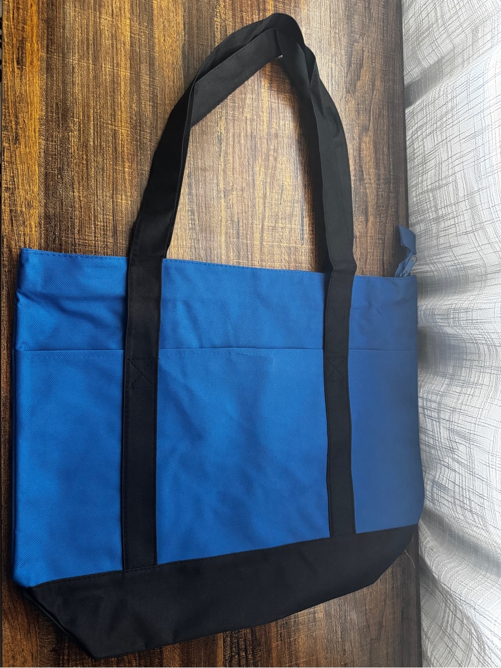 Blue & Black Zippered Canvas Tote Bag